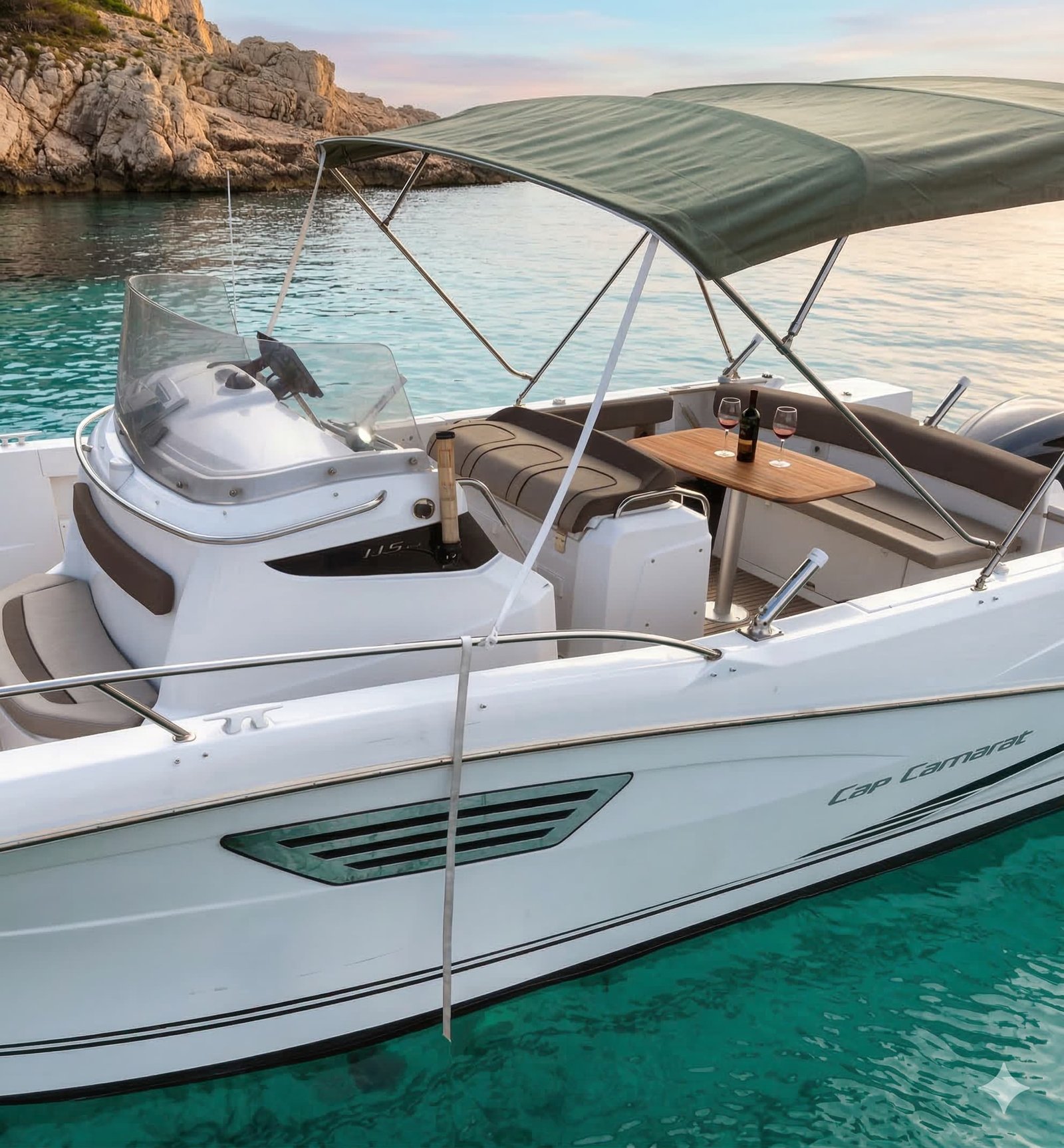 barco con toldo vista del barco con su toldo y comodidades