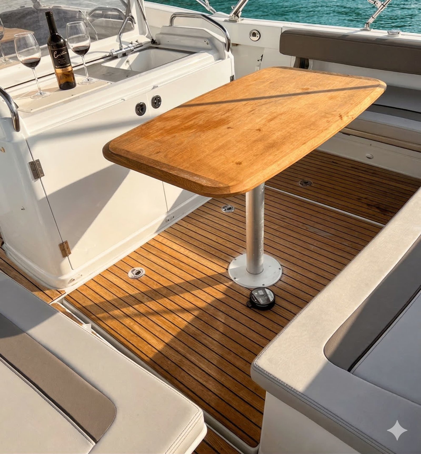 popa barco popa del barco con colchonetas y mesa