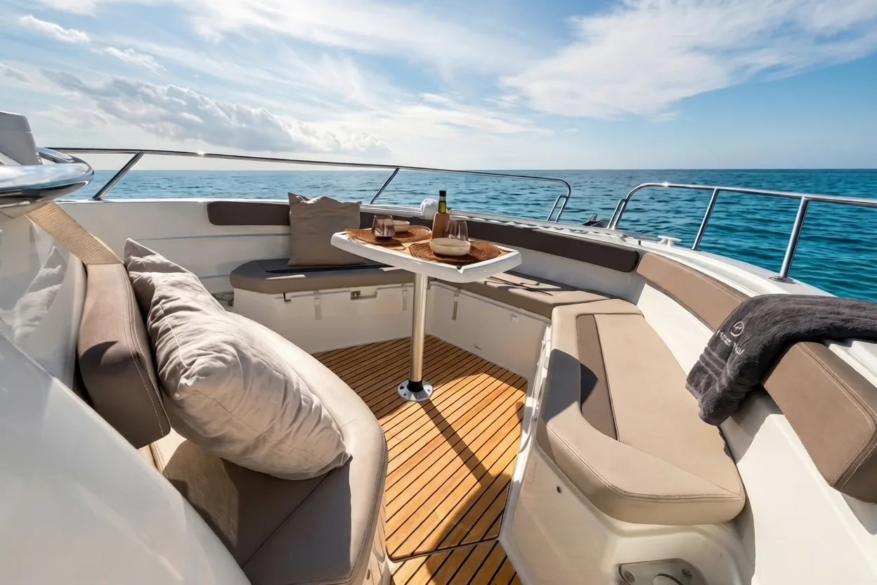 Bow deck with cushions
