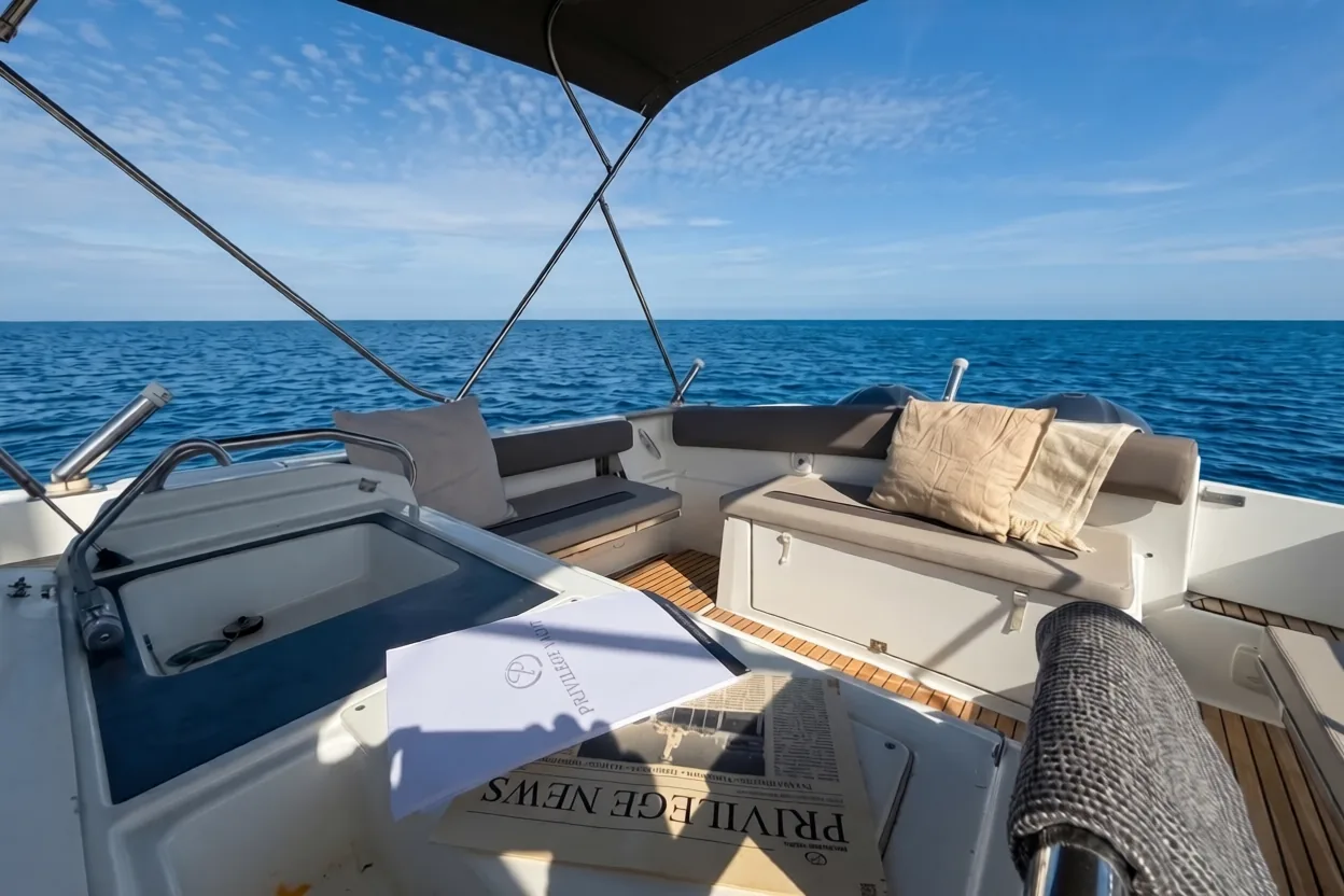 Stern of the boat sailing with bimini